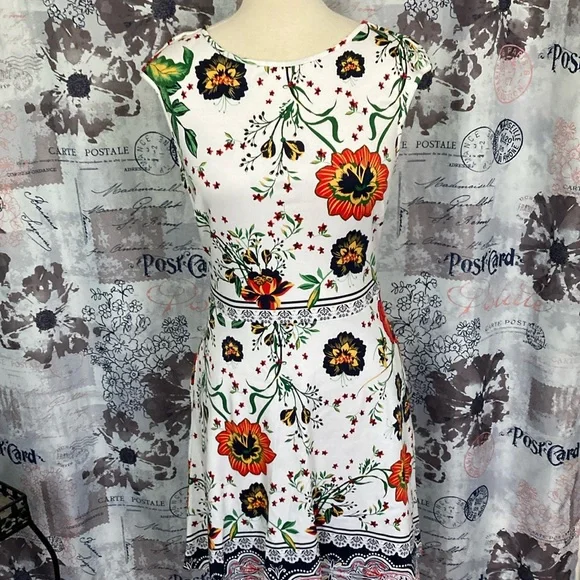 New York & Company White Floral Fit and Flare A-Line Midi Dress New York & Company White Floral Fit and Flare A-Line Midi Dress